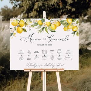 LUCA - Modello di cartello di benvenuto con cronologia delle nozze, matrimonio al limone, matrimonio italiano, ordine degli eventi Modello di benvenuto minimalista, icone per matrimoni