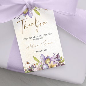 VERA - Spring Wedding thank you tags, thank you stickers, floral favor tags,,Editable Template,Digital Download, lilac and lavender