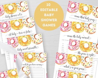 KIM - Donut Baby Shower Games Bundle Template Set, baby bingo, do you know mommy, the price is right, baby scrabble, doughnut activities