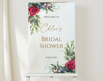 Red Roses Bridal Shower Welcome Sign: Editable Floral Template (Instant Download, RITA