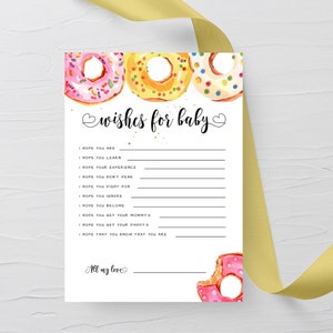 KIM - Tarjeta de deseos de donut para bebé, tarjeta de deseos para bebé, consejos para bebé imprimibles, descarga instantánea, actividades para baby shower, juegos para baby shower, donut