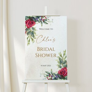 Welcome Sign - RITA Red Roses Bridal Shower Template, Editable Floral Design for Bridal Brunch, Instant Download, Kitchen Tea
