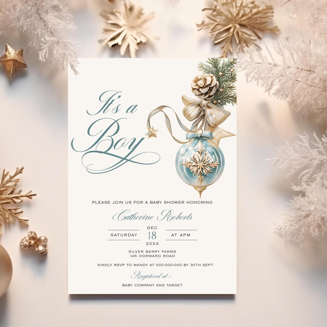 Plantilla de invitación para baby shower de Navidad de invierno, Es un ...