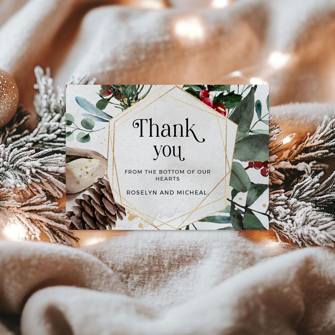 LOLA - Winter Wedding Thank You Card Template, Editable Xmas Thank You ...