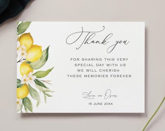 Lemon Thank You Card: Editable Citrus Wedding Template (5x3.5" Digital Download), LUCA