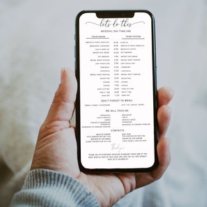 EDEN -Minimalist Wedding Party Timeline Template, Electronic Itinerary, Bridal Party Timeline, Wedding Party Itinerary Schedule,Editable