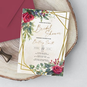 RITA - Red Roses Bridal Shower Invitation template, bridal wedding shower, Instant Download, Editable Template,Valentines bridal brunch