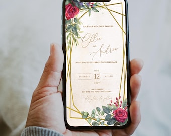 Rote Rosen Hochzeit Evite: Elegante Florale Telefon-Einladung (Digitaler Download), RITA