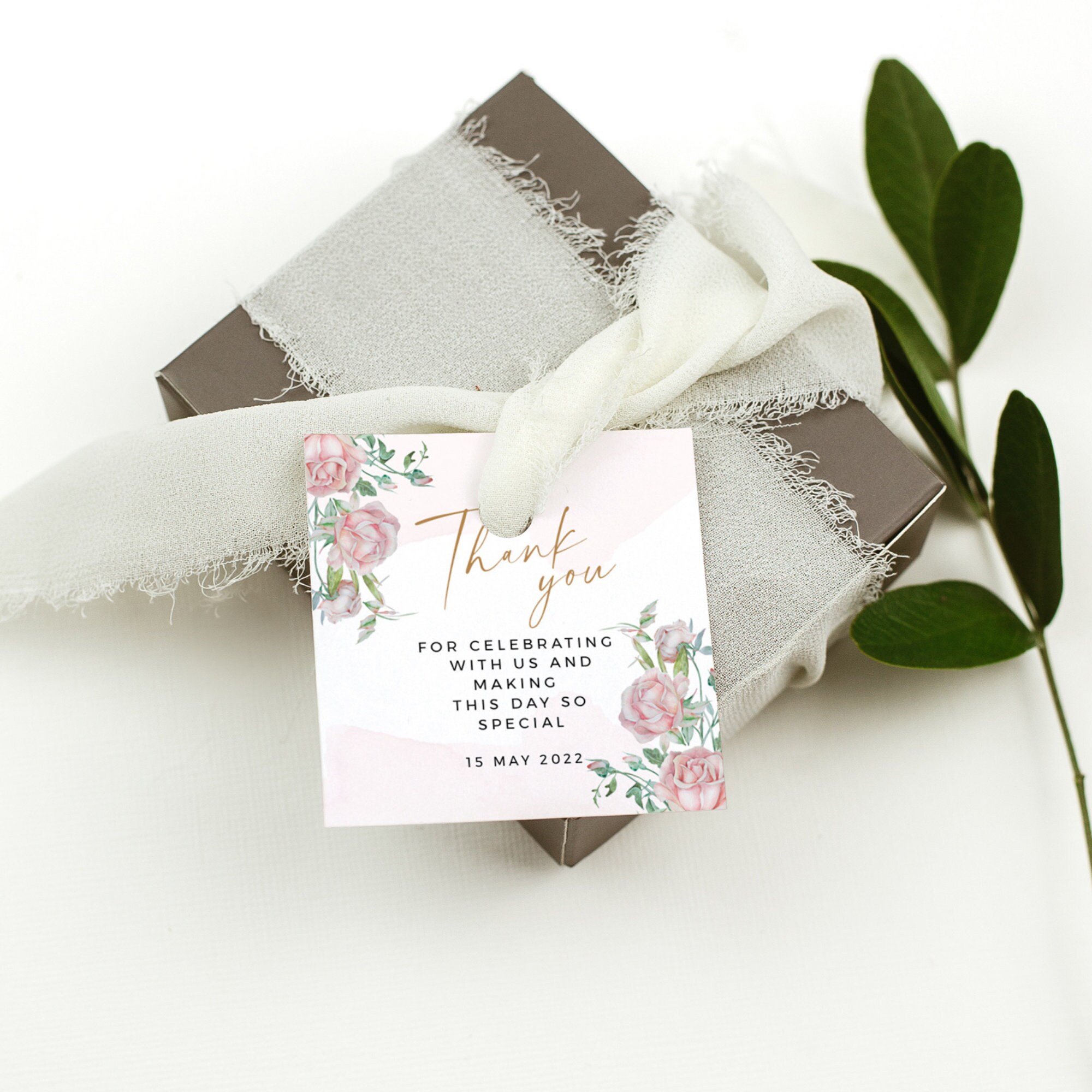 Pink Floral Thank You Tag Template: Blush Rose Wedding Favor (digital ...