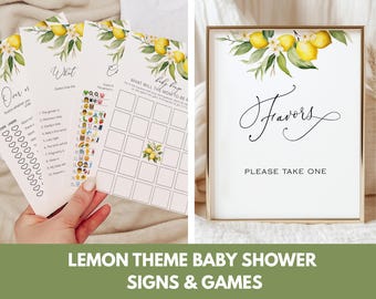 Lemon Theme Baby Shower Games and Signs Bundle: Editable Instant Download (Digital)