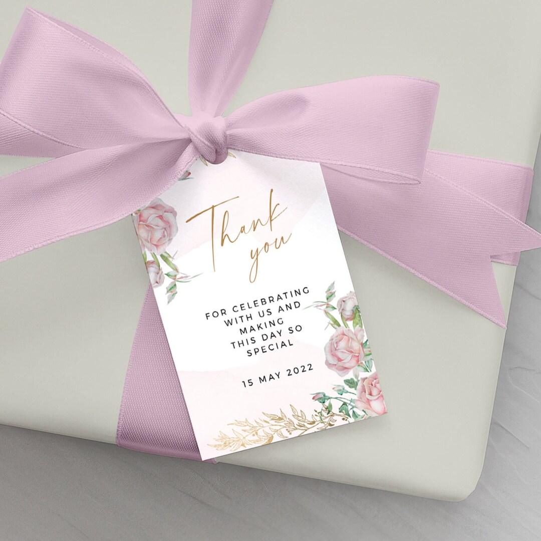 ROSE - Pink Floral Thank You Tag Template, Wedding Favor Tag, Gift Tag ...
