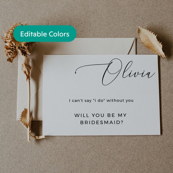 EDEN - Personalized Will you be my Bridesmaid Template, Custom Bridesmaid Proposal card, Maid of honor, Editable template, Instant Download