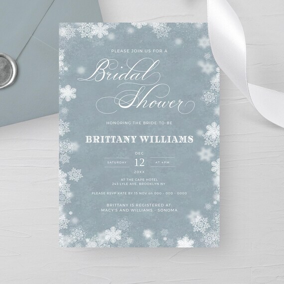 Winter Wonderland Bridal Shower Invitation: Icy Blue Snowflakes (Editable, Instant Download), NORA