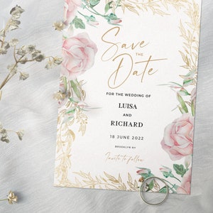 ROSE - Romantic Blush Wedding Save the Date Template, Pink and gold wedding, Instant Download, Editable Save the Date Card,Editable Template