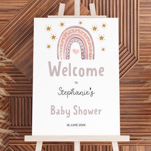 EVE - Rainbow Baby Baby Shower Welcome Sign Template,Baby girl, Pink , Baby Sprinkle Sign,Baby Shower Decor Sign,Editable Instant Download