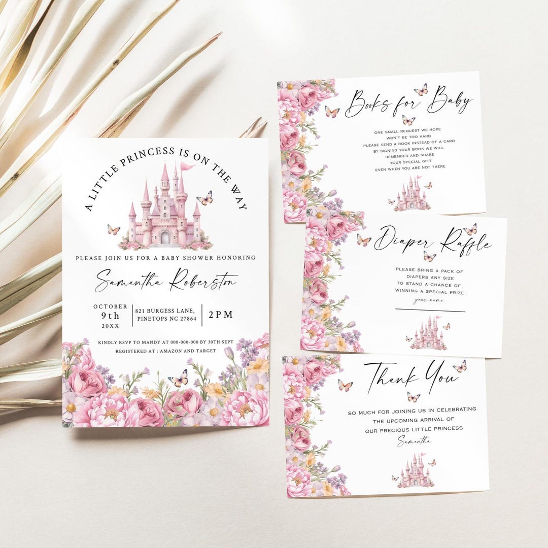 Little Princess Baby Shower Invitation Set, Fairytale Castle Invite ...