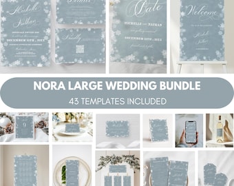 Winter Wonderland Wedding Invitation Suite | Editable Template Set & Instant Download Wedding Bundle, Snowflake theme, NORA Collection