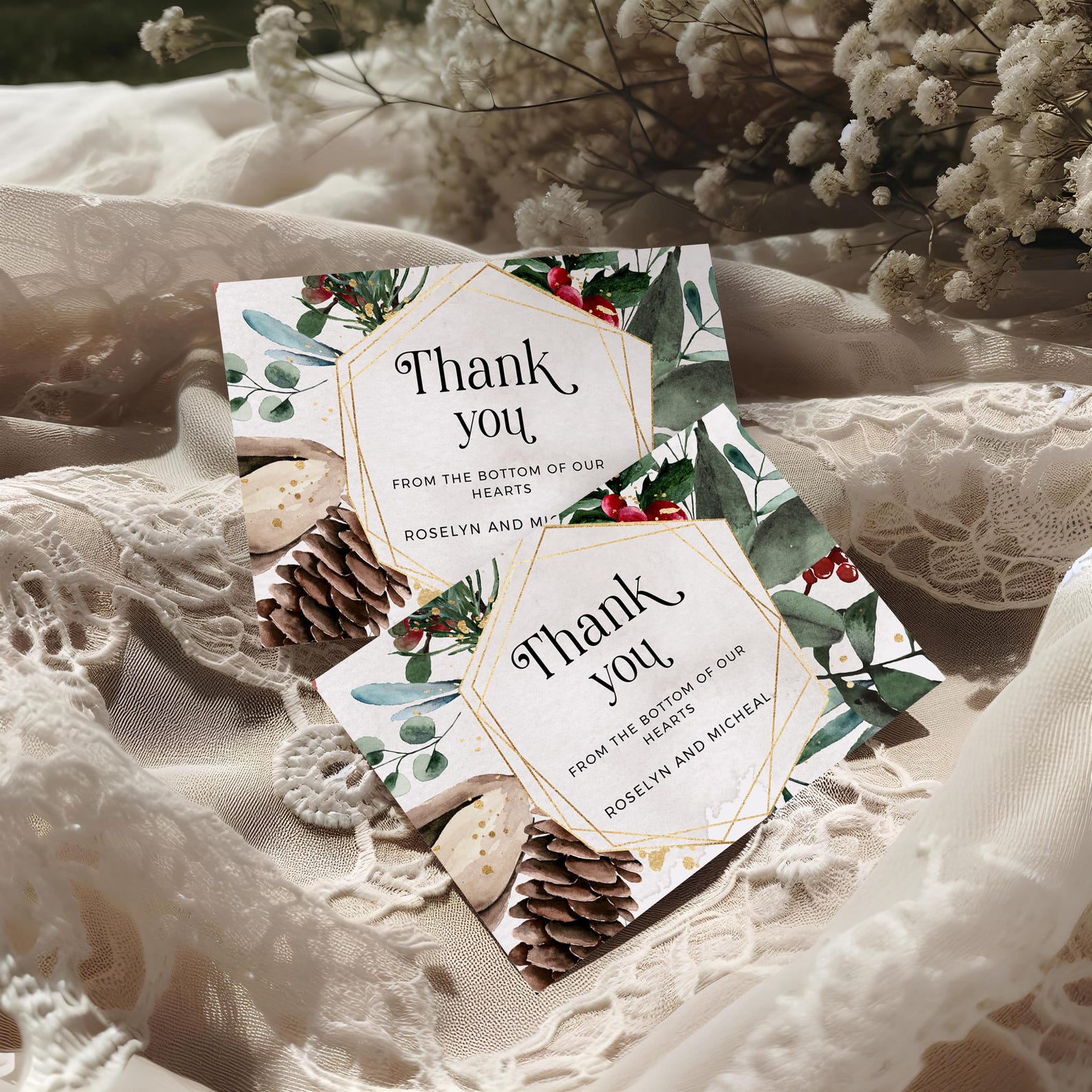 LOLA - Winter Wedding Thank You Card Template, Editable Xmas Thank You ...