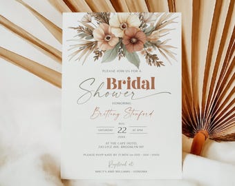 Boho Floral Bridal Shower Invitation Template - Editable Fall Theme, Instant Download Wedding Brunch Invite
