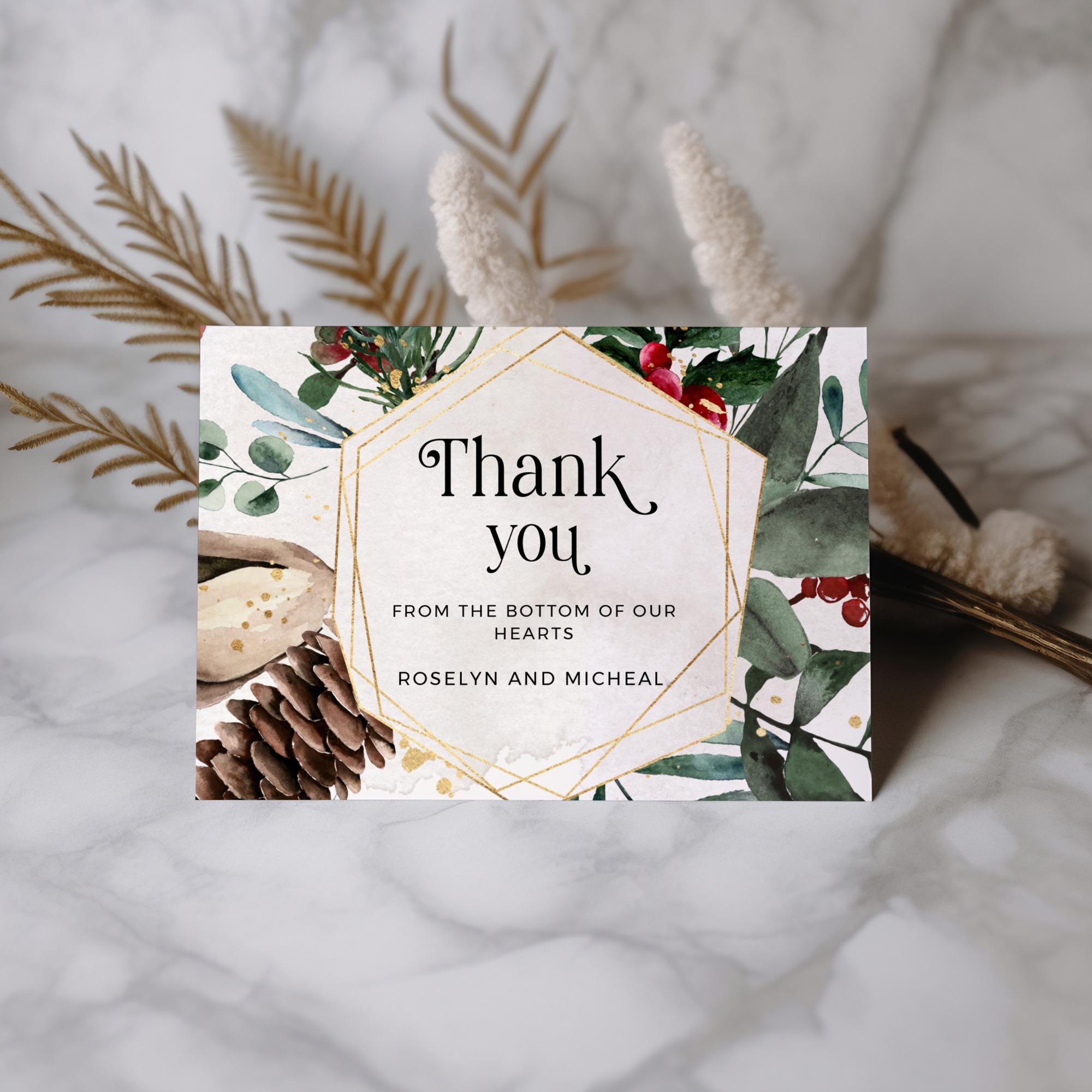 LOLA - Winter Wedding Thank You Card Template, Editable Xmas Thank You ...