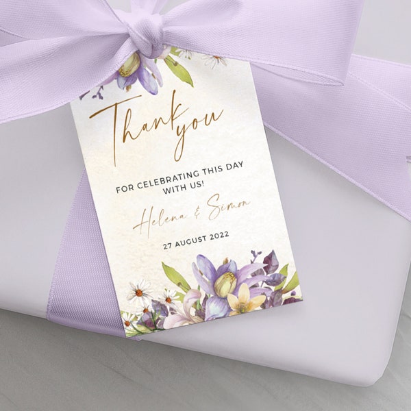 VERA - Lilac Wedding thank you tags, thank you stickers, floral,spring wedding,Editable Template,Digital Download,Wedding favor cards,purple