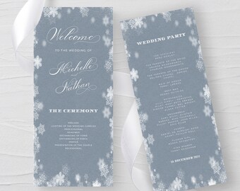 NORA - Winter Wonderland Wedding Program Template, Instant Download, Wedding Program, Editable template, snowflakes, order of events