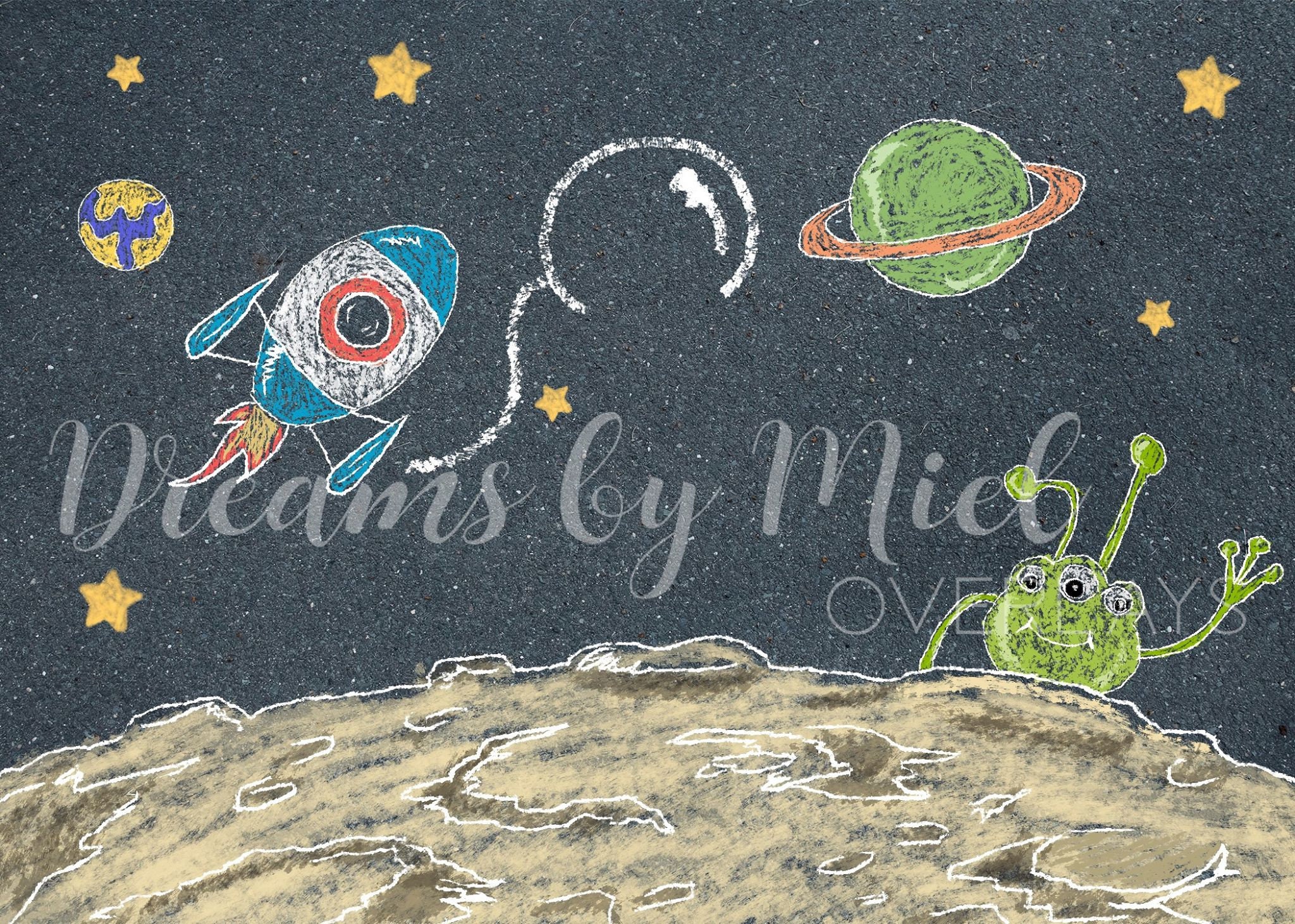 Overlay Space Explorer Sidewalk Chalk Art