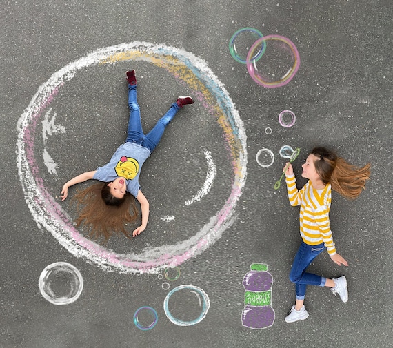 Overlay Bubbles Sidewalk Chalk Art 