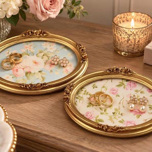 French Country Gold Vanity Tray, Oval, Floral Rose Design, Single or Pair (8.5"x6.5")