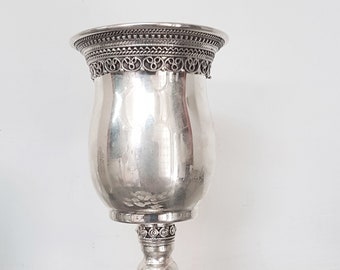 Large Kiddush Goblet, Silver Wine Cup, Jewish Gift, Handmade Jewel Goblet, Made In Israel, Sterling Silver, Yemenite Filigree Art, Model118
