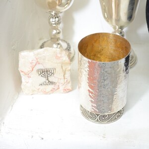 Kiddush Goblet, Hammered Wine Cup, Jewish Gift, Two Parts Silver Goblet, Made In Israel, Sterling Silver, Yemenite Filigree Art, Model070