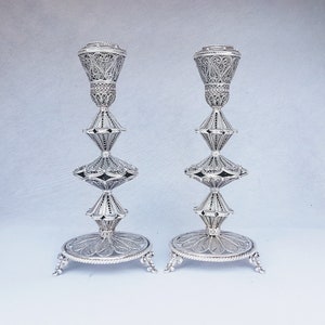 Handmade Shabbat Candlesticks Set, Jewish Engagement Gift, Sterling Silver Candelsticks, Candle Holder, Handmade In Israel, M081
