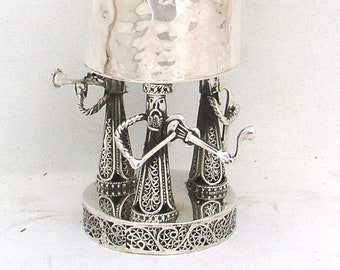Kiddush Goblet, Hammered Wine Cup, Jewish Gift, Musician Klezmer Design, Made In Israel, Sterling Silver, Yemenite Filigree Art, Model072