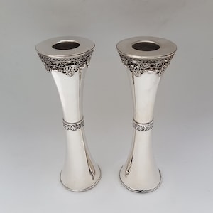 Sterling Silver Candlesticks Set, Traditional Jewish Gift, Shabbat Candelsticks, Candle Holders, Handmade In Israel, M069