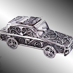 Car Design Besamim box, Jewish Wedding gift, Judaica Gift, Havdalah box, Yemenite Art, Sterling Silver 925 Box, Made In Israel
