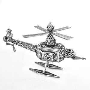 Helicopter Design Besamim box, Unique Havdalah Box, Jewish Wedding gift, Judaica Gift ,Yemenite Art, Sterling Silver 925 , Made In Israel