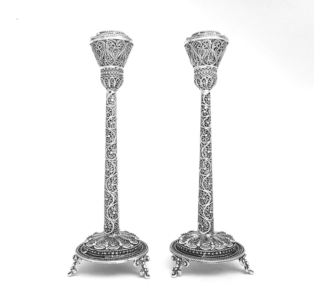Sterling Silver Candlesticks, Shabbat Pamotim, Filigree Style, Jewish