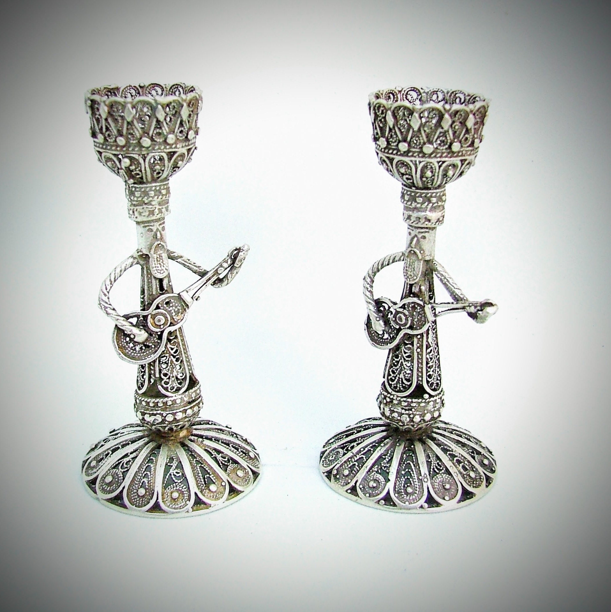 Klezmer Shabbat Candlesticks Set, Traditionl Jewish Gift, Sterling ...