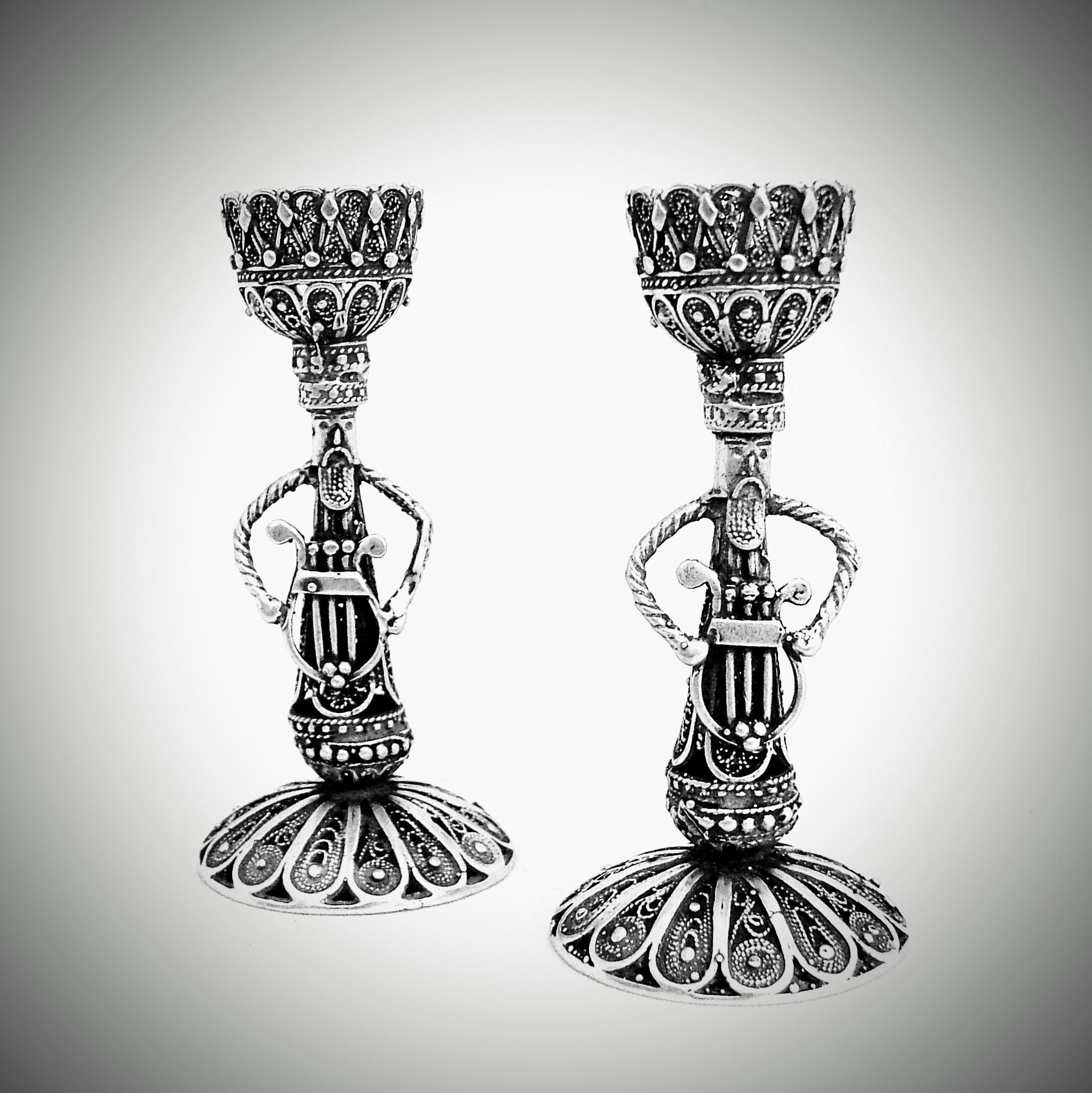 Klezmer Shabbat Candlesticks Set, Traditionl Jewish Gift, Sterling ...