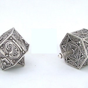Hanukkah Dreidel, Filigree Art Dreidel, Children Game, Jewish Gift, Judaica, Sterling Silver 925, Handmade In Israel, Model016