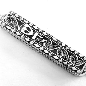 Flowers Design Mezuzah Case, Jewish Wedding gift, Judaica Gift, Yemenite Filigree Art, Sterling Silver 925, Handmade In Israel, Model030