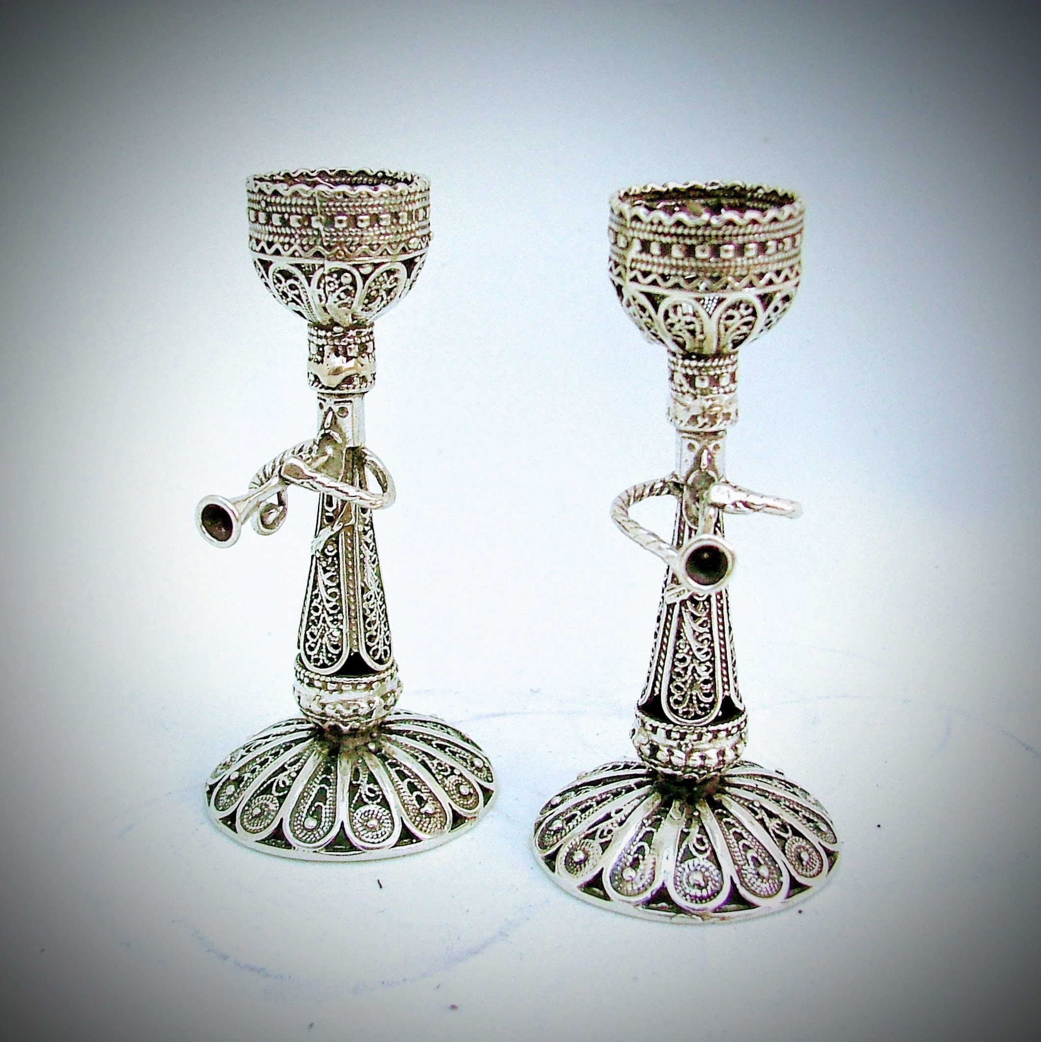 Klezmer Shabbat Candlesticks Set, Traditionl Jewish Gift, Sterling ...
