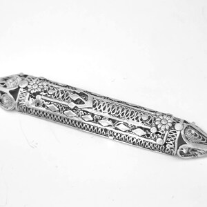 Decorated Silver Mezuzah Case, Jewish Wedding gift, Judaica Gift, Yemenite Filigree Art, Sterling Silver 925, Handmade In Israel, Model002