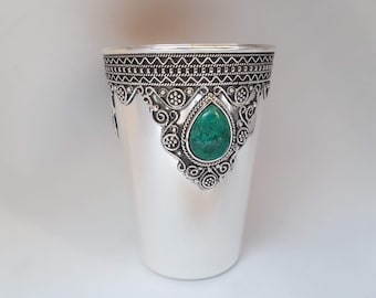 Kiddush Goblet, Legless Wine Cup, Jewish Gift, Decorative Hammered Goblet, Made In Israel, Sterling Silver, Yemenite Filigree Art, Model128