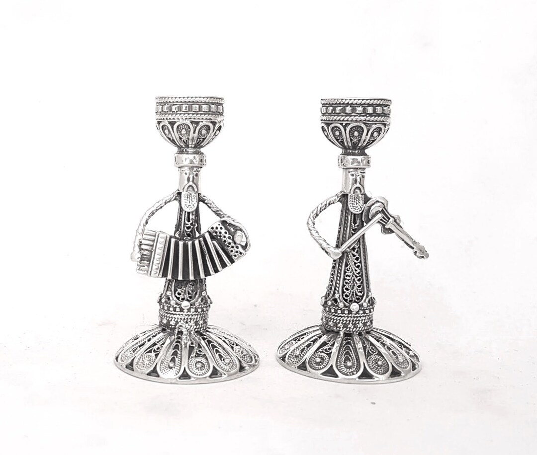 Sterling Silver Candlesticks, Shabbat Pamotim, Filigree Style, Jewish