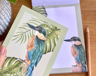 A6 KINGFISHER/KOTARE NOTEPAD - recycled paper notepad - handmade notepad - luxury stationery - sustainable stationery -watercolours painting