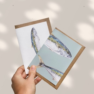 Tarjetas de felicitación DEL PEZ REAL DE COLA AMARILLA. Papelería artesanal, 100% ecológica y de lujo.