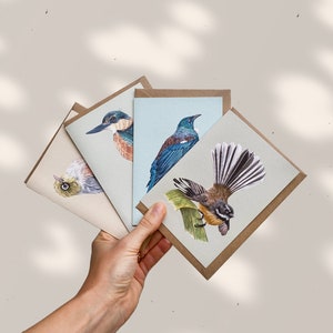 Tarjetas de felicitación con aves de Nueva Zelanda. Papelería de lujo, 100 % ecológica y hecha a mano.