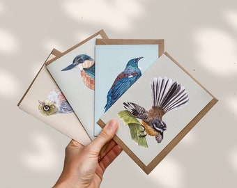 NEW ZEALAND BIRDS greeting cards. Handmade, 100% eco-friendly and luxury stationery.