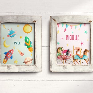 CARTEL DE NOMBRE PERSONALIZADO - Cartel de nombre infantil - impresión de arte en acuarela - Decoración de habitaciones para niños - Papelería sostenible - ecológico
